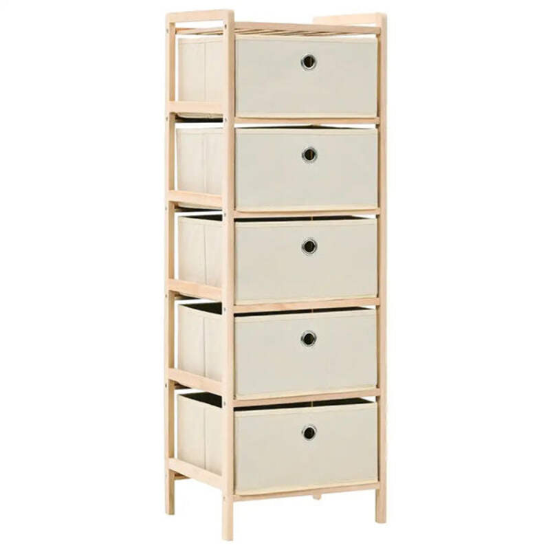 Storage Rack with 5 Fabric Baskets Cedar Wood Beige K0E8